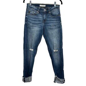 KanCan Sanded Distressed Knee Holes Cropped Denim Jeans 27